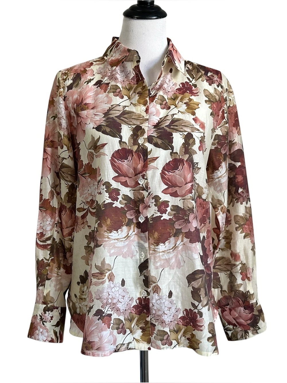 Bailey 44 Womens Floral Button Up Blouse Sz Medium Multicolor Long Sleeve